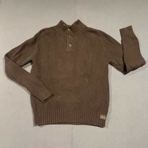 VTG Y2K American Eagle Mens XL Brown Knit Mock Neck Henley Sweater Cotton